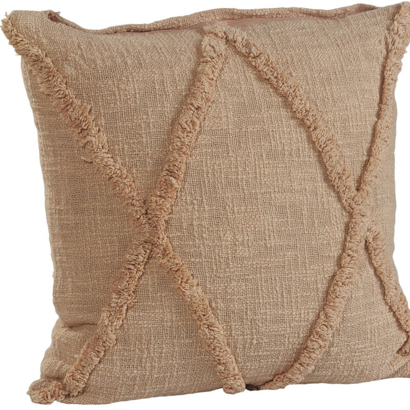 HomeRoots Set of Two Tan Diamond Cotton Throw Pillow With Fringe image number 5