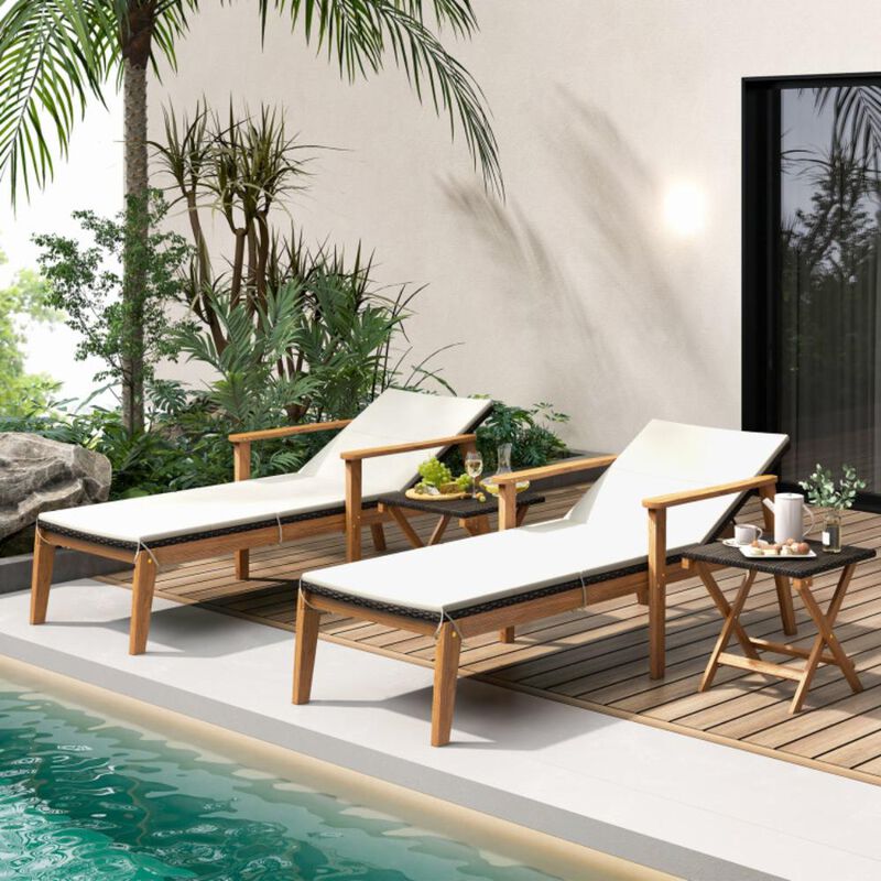 Hivvago 2 Piece Outdoor Chaise Lounge Chair Set Rattan Patio Chaise with Armrests