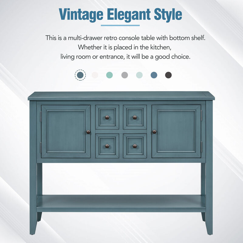 Whisen Vintage Console Table with Four Small Drawers and Bottom Shelf for Living Rooms, Entrances and Kitchens - Retro Blue