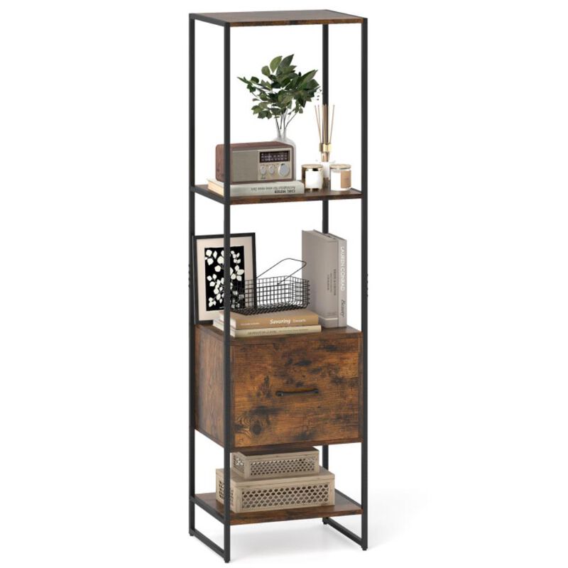 Hivvago 5-Tier Narrow Bookcase with 4 Open Shelves and Storage Drawer