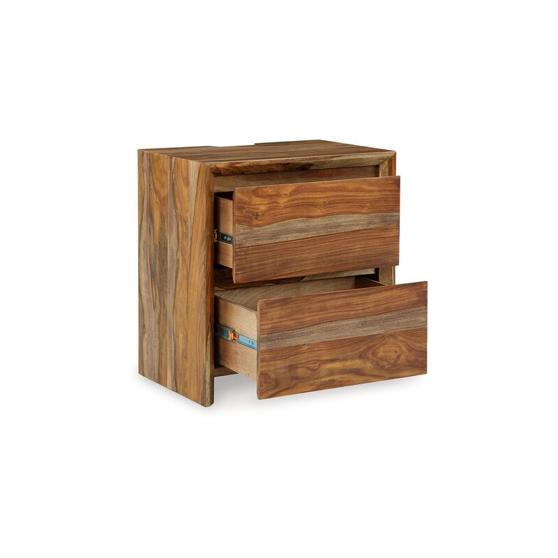 Donni Nightstand with 2 Drawer, Brown Sheesham Wood Finish, 24 Inch - Benzara