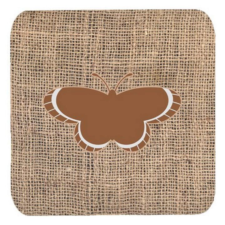 Caroline's Treasures BB1039-BL-BN-FC Butterfly Burlap and Brown Foam Coasters (Set of 4), 3.5 H x 3.5 W, Multicolor