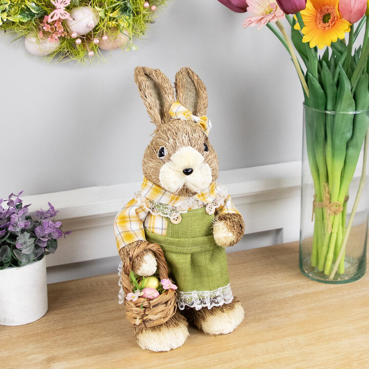 Rustic Girl Rabbit with Easter Basket Figure - 13.75" - Yellow and Green