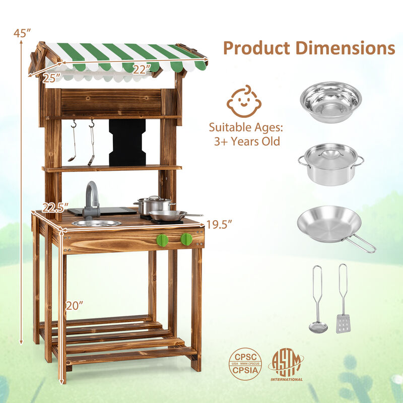 Backyard Mud Kitchen for Toddlers &ndash; Double-Sided Design with Canopy & Activity Board