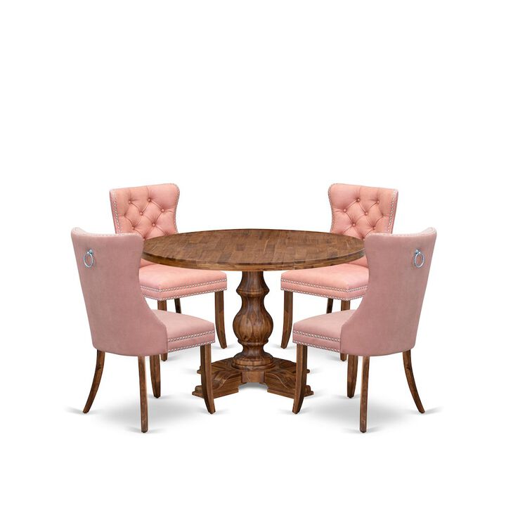 5-Pc Modern Dining Table Set Contain A Wood Table And 4 Beige Red Parson Chairs