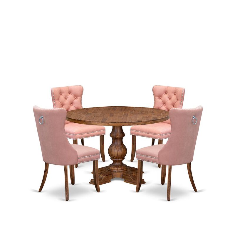 5-Pc Modern Dining Table Set Contain A Wood Table And 4 Beige Red Parson Chairs