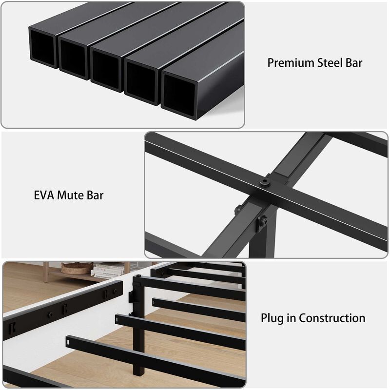 Wood and Metal Industrial Platform Bed with Geometric Paneled Headboard image number 5