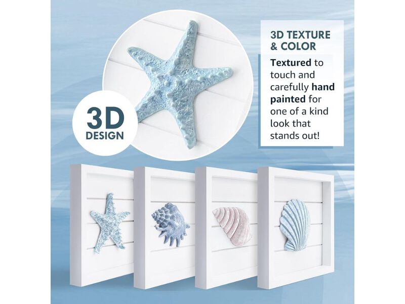3D Coastal Seashell Starfish Wall Art Set Beach Ocean Decor for Bathroom Home image number 2