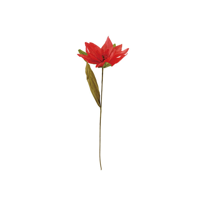 Artisan Paper Poinsettia Pick with Iron Stem, Red & Green