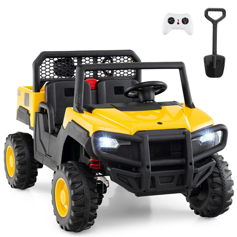 2 Seater 24V Ride On Dump Truck Toy with Remote Control for Yard and Garden-Yellow image number 7