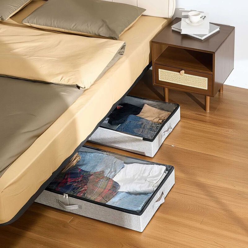 Set of 2 Under Bed Storage Containers with Clear Lids for Clothes, Shoes, and Blankets-Grey image number 1