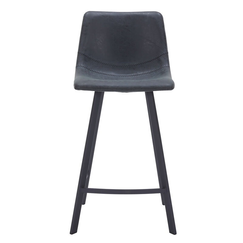 Elland Modern Upholstered Leather Bar Stool With Black Iron Legs & Footrest