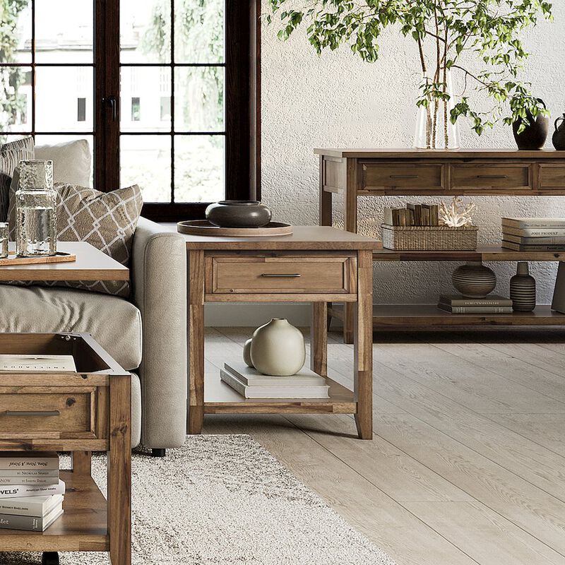 Jofran Claremont Transitional Rustic Wood Square End Table with Storage