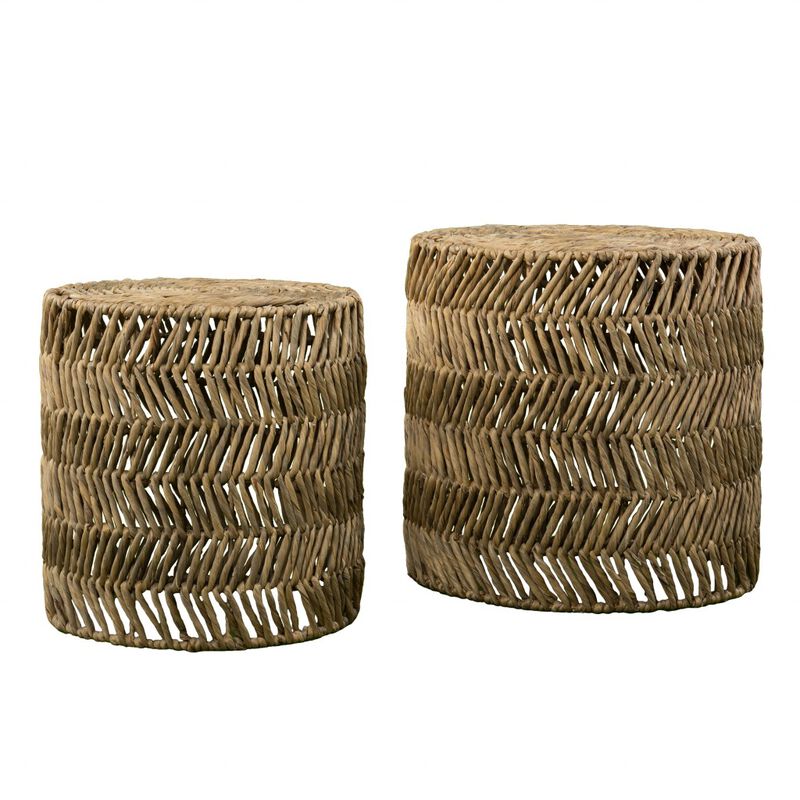 Set Of Two 18"" Natural Woven Rattan End Tables