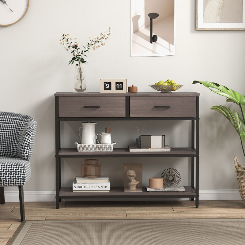Console Table with Folding Fabric Drawers for Entryway