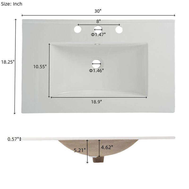30" Modern Bathroom Vanity with Ceramic Sink, White