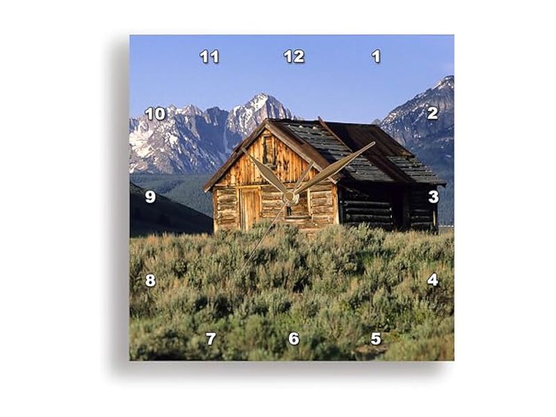 Log Cabin Sawtooth Mountains Stanley Idaho Wall Clock 13 Inch Home Decor image number 1