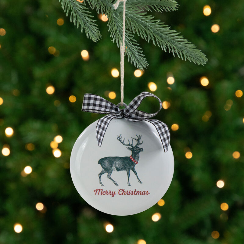 4.5" White and Black Reindeer "Merry Christmas" Disc Ornament image number 1
