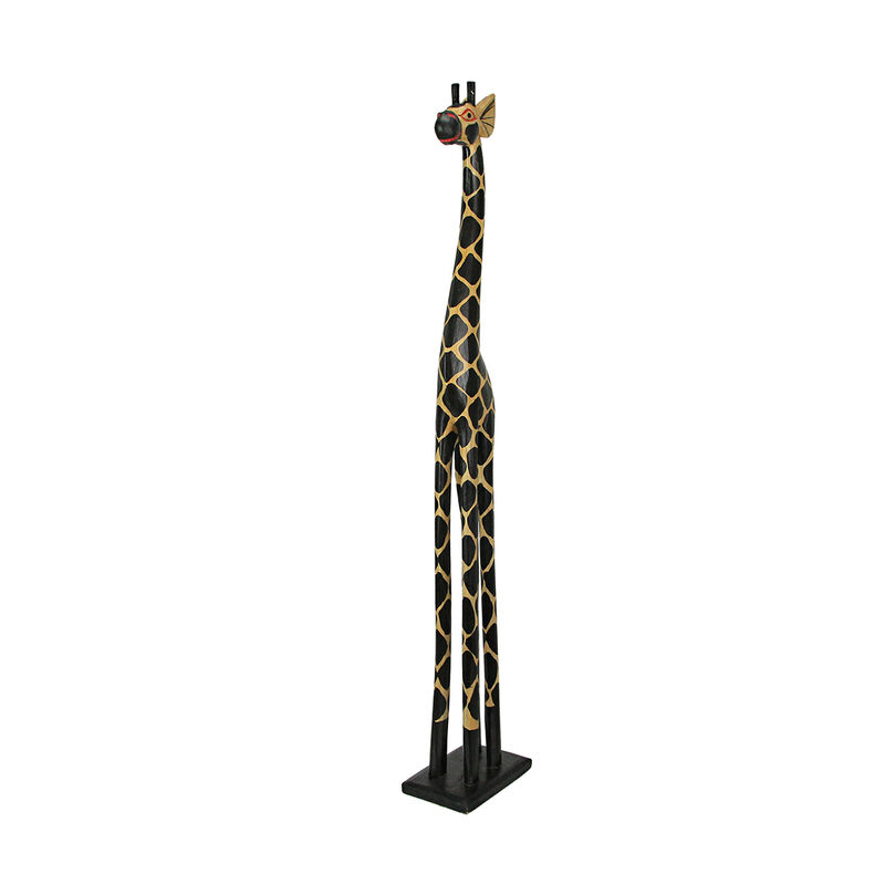 36 Inch Hand Carved Wooden Giraffe Sculpture Safari Home Decor Figurine Statue image number 1