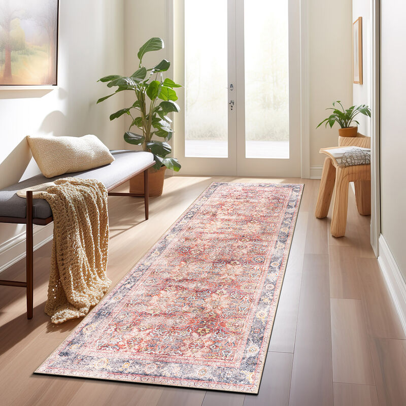 World Rug Gallery Vintage Bordered Machine Washable Non Slip Area Rug:  Flat Pile,  Stain & Water Resistant image number 5