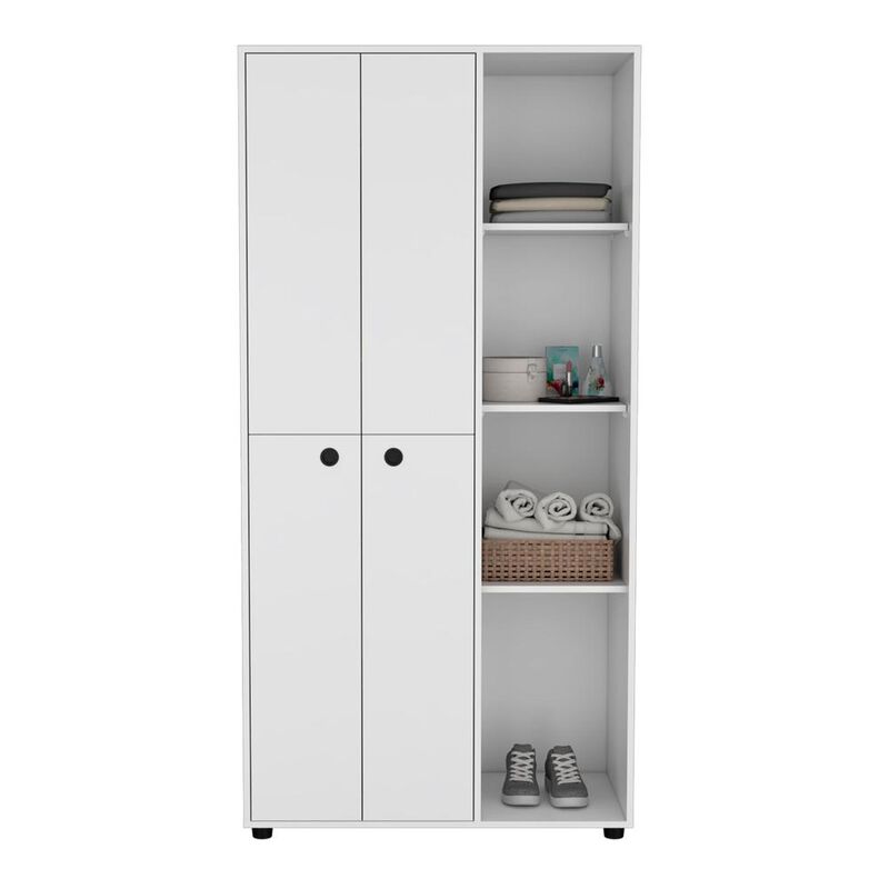 Armoire with 2-door Storage with Metal Rods, Drawer, 3 Open Shelves, White