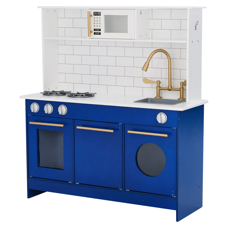 Little Chef Berlin Play Kitchen with Cookware Accessories, White/Blue image number 3