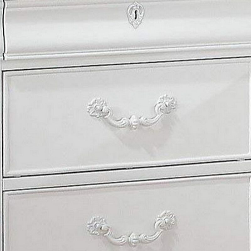 Three Drawer Nightstand With One Hidden Top Drawer And Scalloped Feet, White-Benzara
