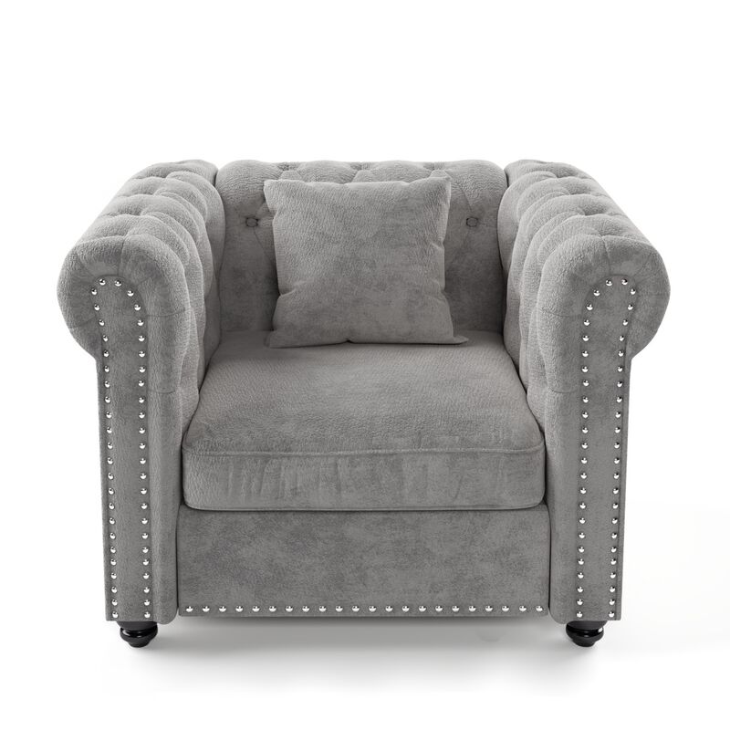 Chesterfield Tufted Sectional Sofa Nailhead Trim Chenille Deep Seat Sofa Couch, Sectional Sofa Deep Seat for Living Room Apartment, Chenille Sectional Sofa Couch Classic Design with Rolled Arms for Office image number 3