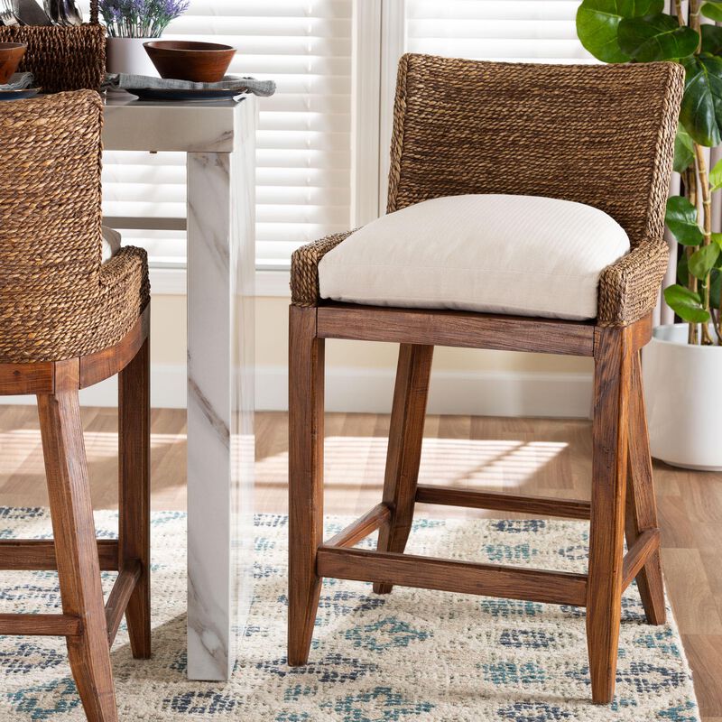 bali & pari Ridley Seagrass Counter Stool with Mahogany Wood Frame - Coastal Seating with Woven Square Back and Cushioned Seat for Kitchen Island or Breakfast Bar image number 1