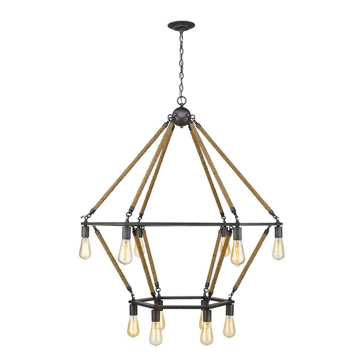HomeRoots Brown and Black Twelve Light Metal Dimmable Chandelier
