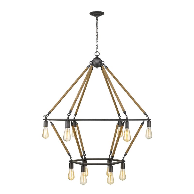 HomeRoots Brown and Black Twelve Light Metal Dimmable Chandelier image number 0