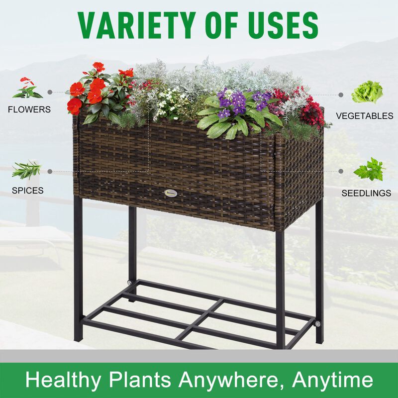 Hivvago Wicker Raised Garden Planter with Rack Shelf image number 3