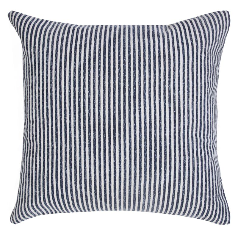 20" Blue and White Hand Woven Stonewash Striped Square Throw Pillow image number 0