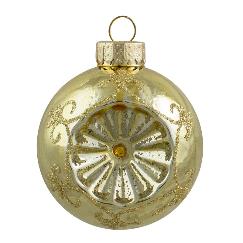 6ct Gold 2-Finish Retro Reflector Glass Christmas Ball Ornaments 2.75" (70mm) image number 2