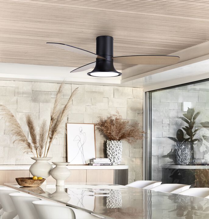Lucci Air Flusso 52" Flush Mount DC Indoor/Outdoor Ceiling Fan with Light and Remote, Damp Rated, Low Profile Ceiling Fan