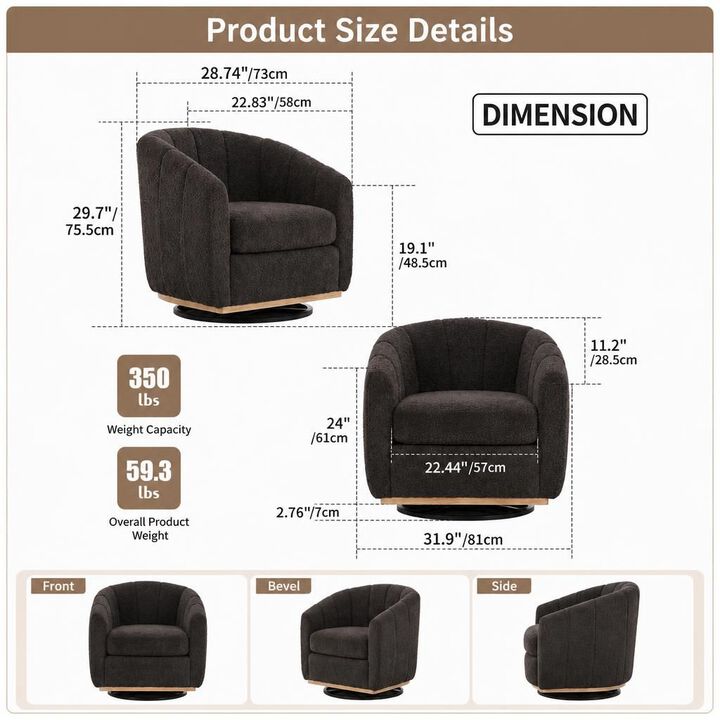 GOODSILO 31.89 Inch Wide Modern Chenille 360 Swivel Tufted Pumpkin-Shape Barrel Armchair for Living Room Bedroom Lounge Office
