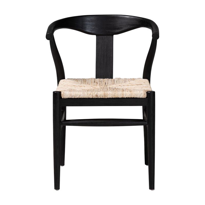 bali & pari Fika Wishbone Dining Chair with Handwoven Seagrass Seat - Mahogany Wood Frame Armchair for Modern Coastal Dining Rooms, Black image number 1