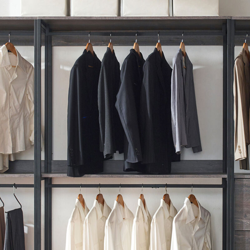 FC Design Klair Living 47" Farmhouse Wood Walk-in Closet Organizer with One Shelf in Rustic Gray