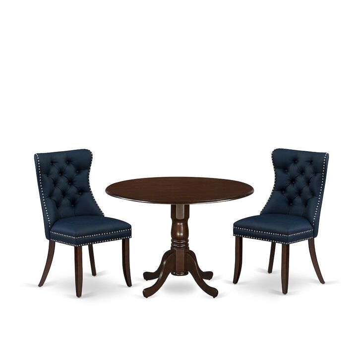 3 Piece Modern Dining Table Set Consists of a Round Kitchen Table with Dropleaf