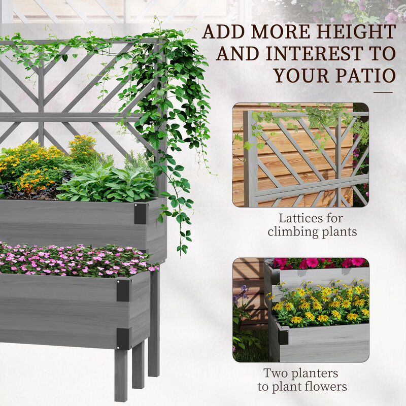 Hivvago 2-Tier Wooden Raised Garden Bed with Trellis image number 3