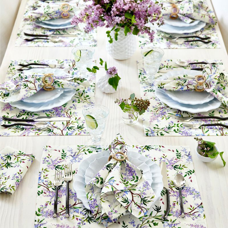 Solino Home Lilacs 100% Linen Placemats &ndash; Set of 4, 14 x 19 in, Machine Washable, Holiday and Everyday Dining