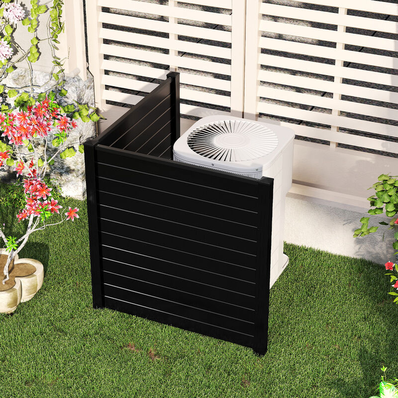 Outdoor 2-Panel Air Conditioner Fence Screen with Metal Stakes for Trash Can Hiding