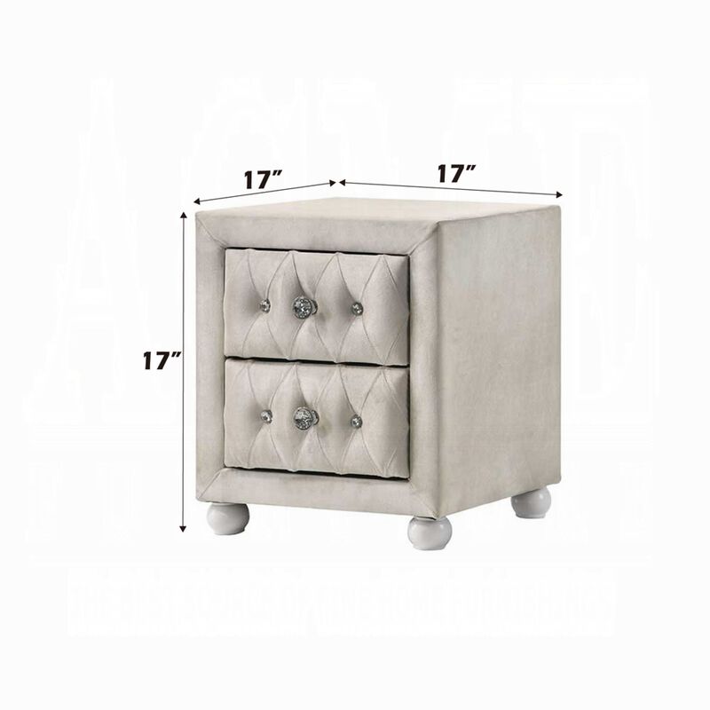 Rex Nightstand, 2 Drawers, Classic Crystal Tufted Beige Upholstery image number 5