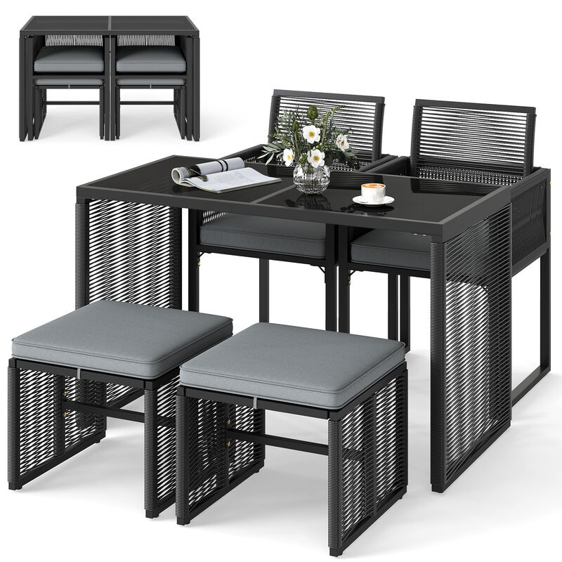 5 Pieces Outdoor Conversation Set with Removable Cushions for Backyard Porch