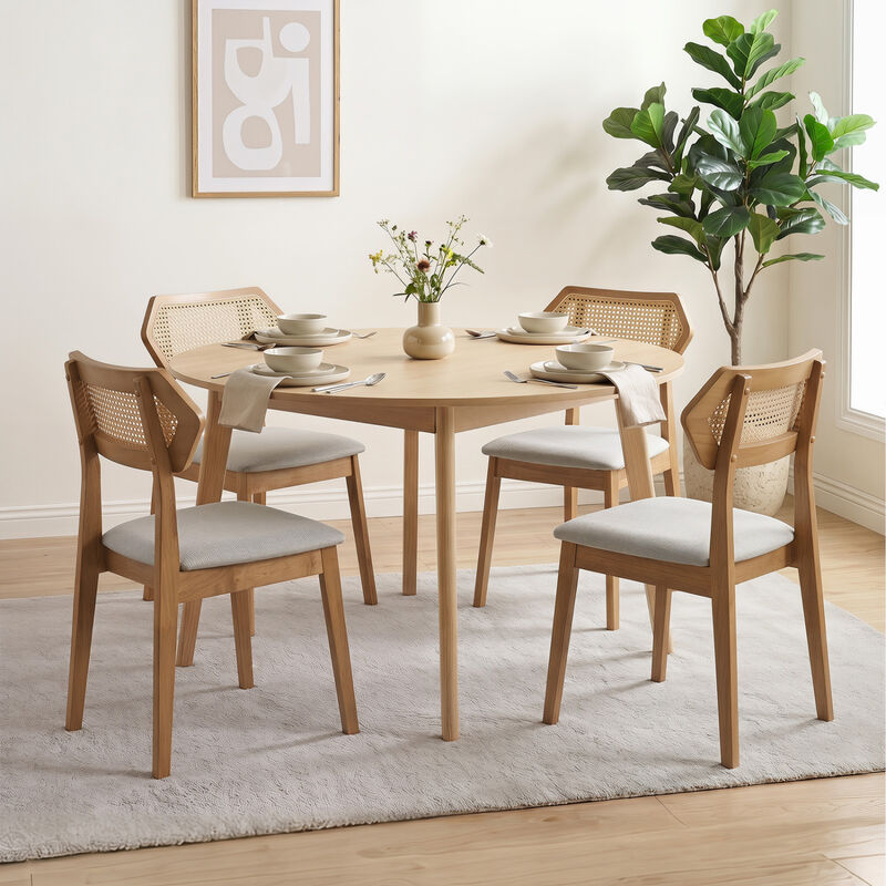 Set of 4 Dining Chairs with Rattan Back for Dining Room and Kitchen image number 3