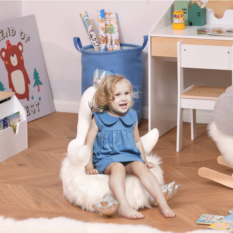 White Kids' Seat: Cartoon Swan Stuffed Animal Storage Chair