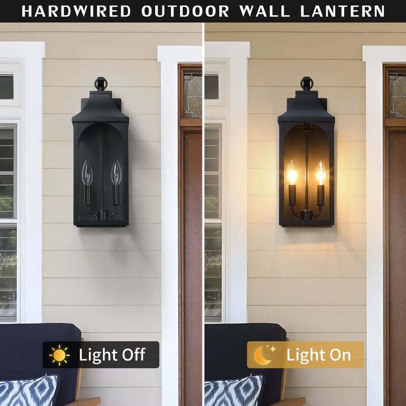 17 in. 2-Light Black Outdoor Wall Lantern with Clear Glass Shade image number 5