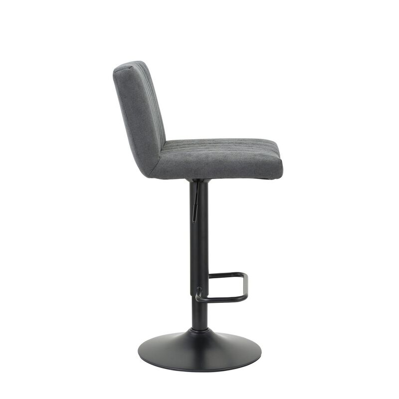 24-31 Inch Modern Barstool, Set of 2, Adjustable Height, Gray Channel Tuft - Benzara image number 2