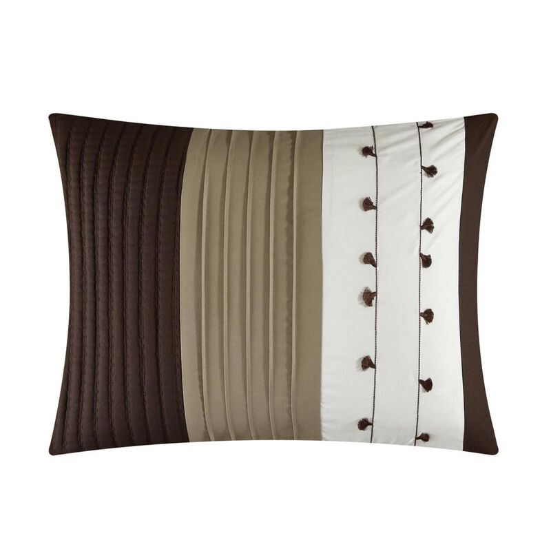 Chic Home Lainy Comforter Set Color Block Pleated Ribbed Embroidered Design Bed In A Bag Brown, Queen image number 3