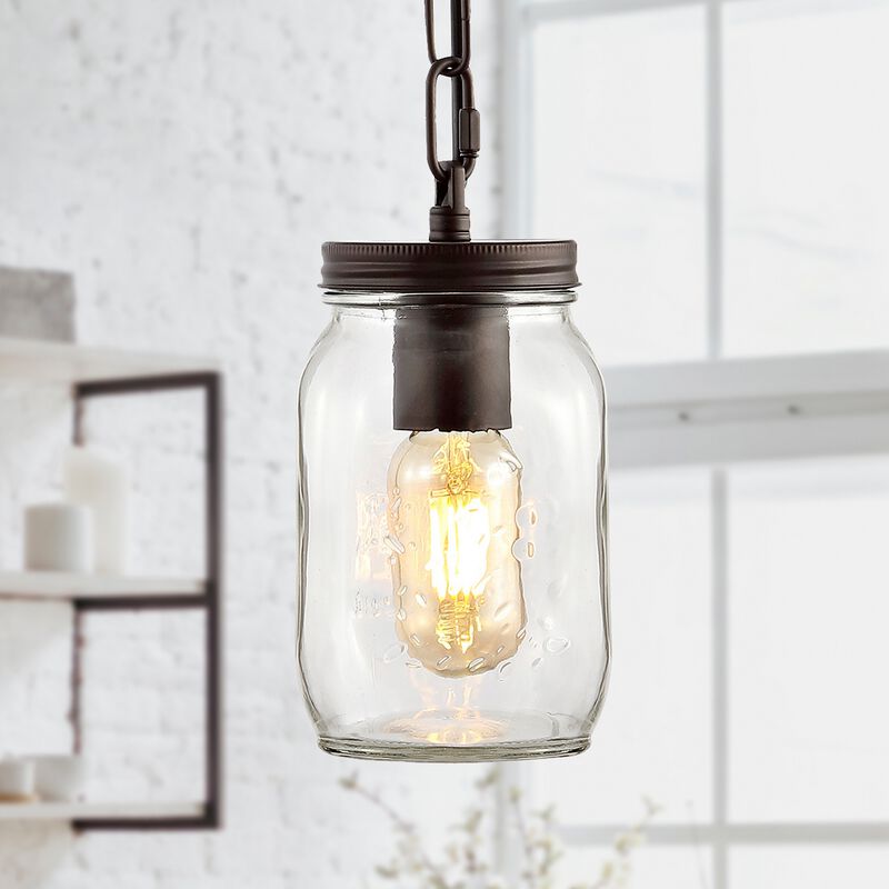 Gaines 1-Light Farmhouse Industrial Iron Mason Jar LED Pendant